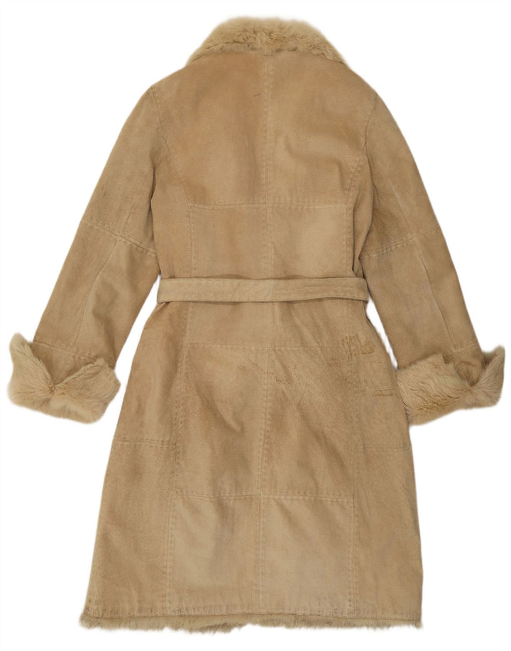 Vintage Womens Leather Coat IT 48 XL Beige Patchwork Leather
