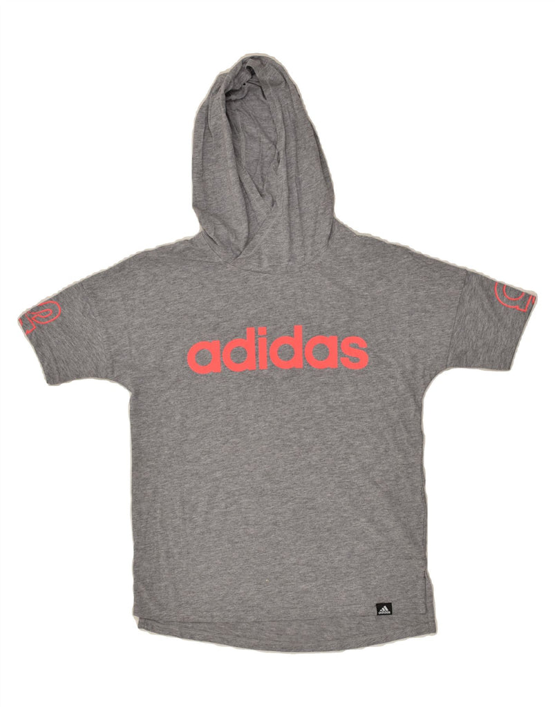 ADIDAS Girls Hooded Graphic T-Shirt Top 13-14 Years Large Grey | Vintage Adidas | Thrift | Second-Hand Adidas | Used Clothing | Messina Hembry 