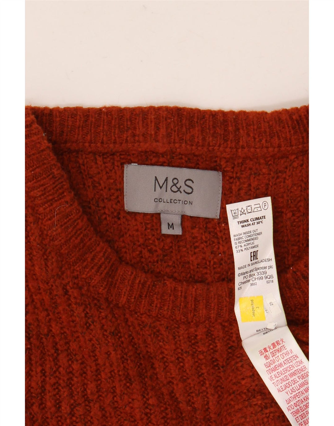 Marks & Spencer Mens Crew Neck Jumper Sweater Medium Burgundy Acrylic