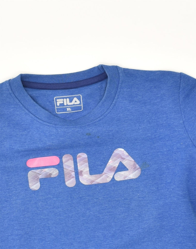 FILA Womens Graphic Sweatshirt Jumper UK 18 XL Blue Cotton | Vintage Fila | Thrift | Second-Hand Fila | Used Clothing | Messina Hembry 