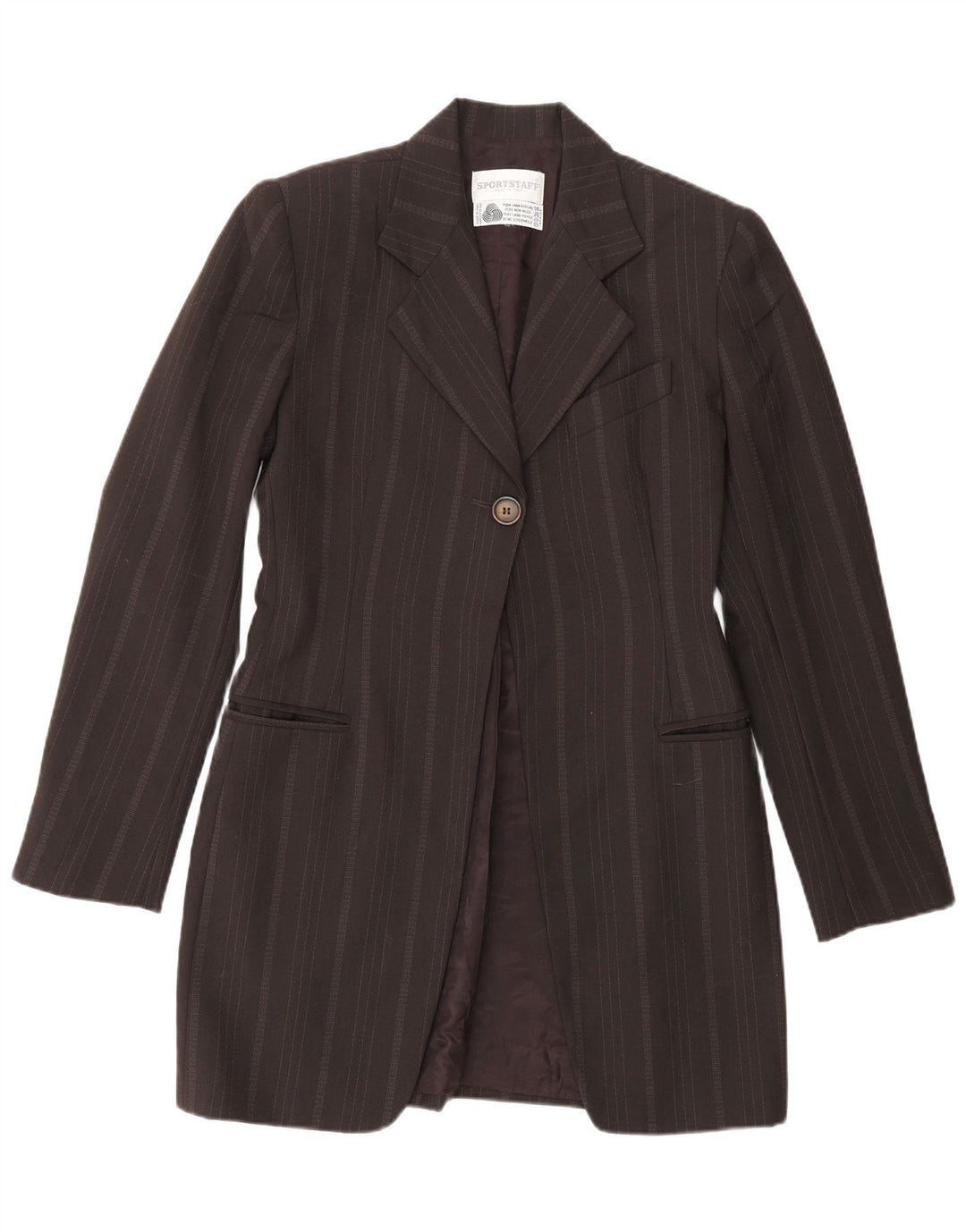 Sportstaff Womens Longline 1 Button Blazer Jacket UK 10 Small Brown Striped