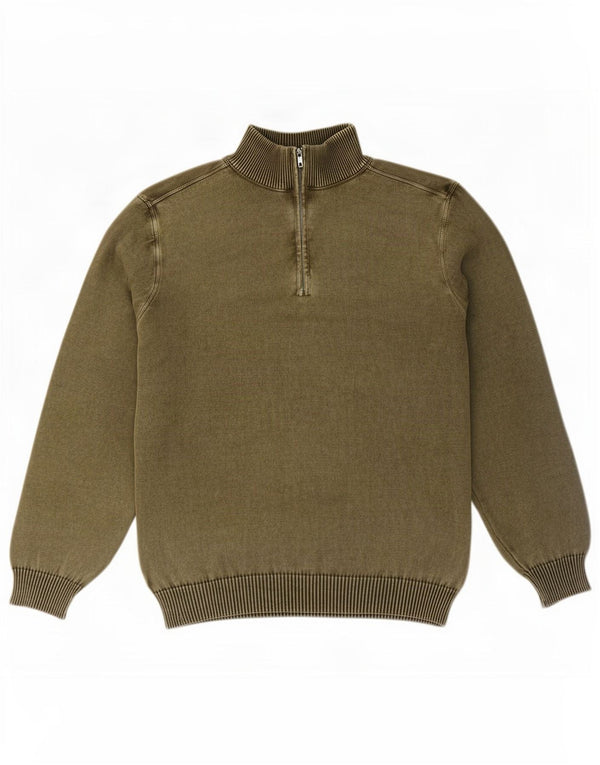 Marlboro Classics Mens Zip Neck Jumper Sweater 2XL Khaki Cotton