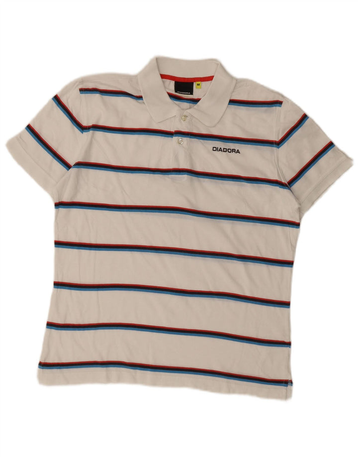 Diadora Mens Polo Shirt Medium White Striped Cotton
