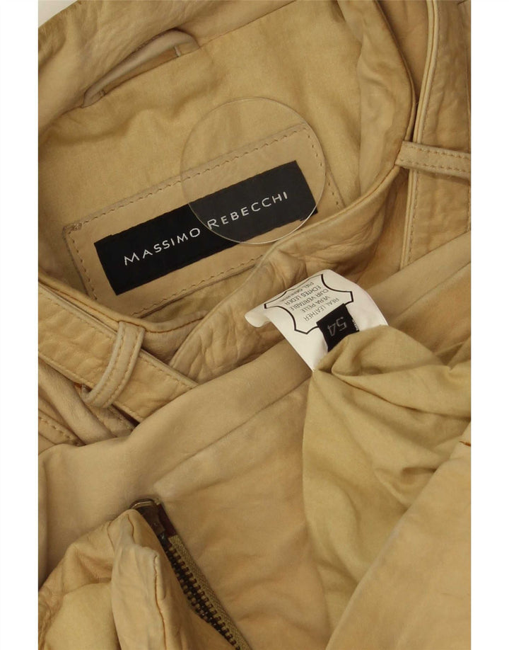Massimo Rebecchi Mens Leather Biker Jacket IT 54 2XL Beige Leather