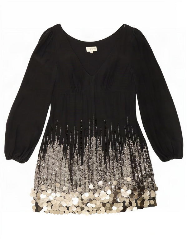 Karen Millen Womens Long Sleeve Tunic Dress UK 10 Small Black Silk