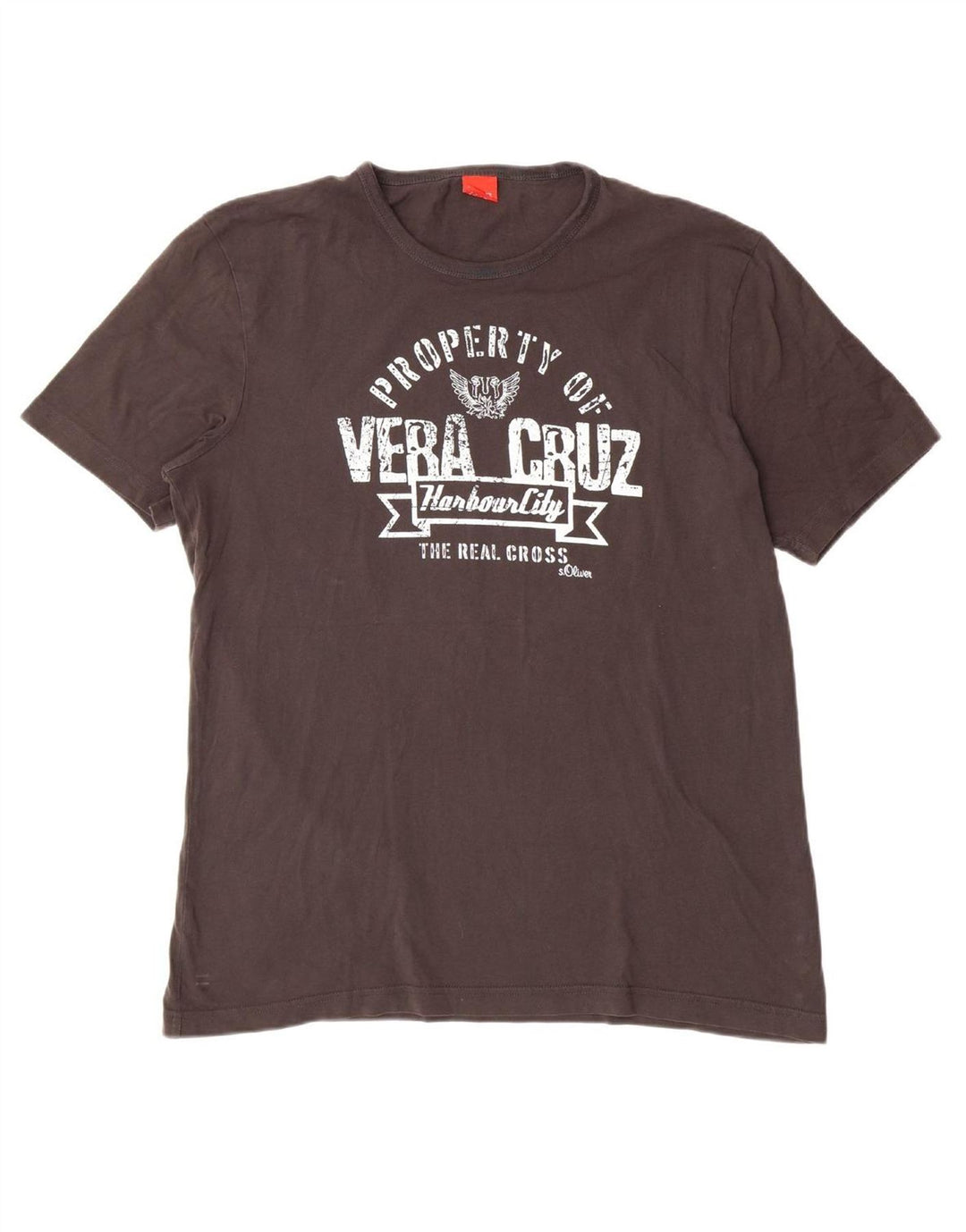S.OLIVER Mens Graphic T-Shirt Top XL Brown Cotton