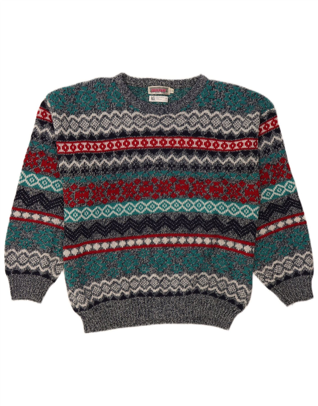 BROADWAY Mens Boat Neck Jumper Sweater Large Multicoloured Fair Isle