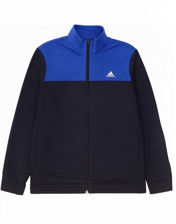 Adidas Boys Tracksuit Top Jacket 13-14 Years Blue Colourblock Polyester