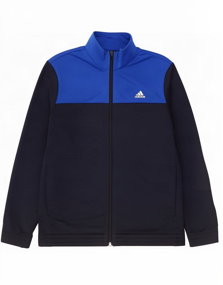 Adidas Boys Tracksuit Top Jacket 13-14 Years Blue Colourblock Polyester