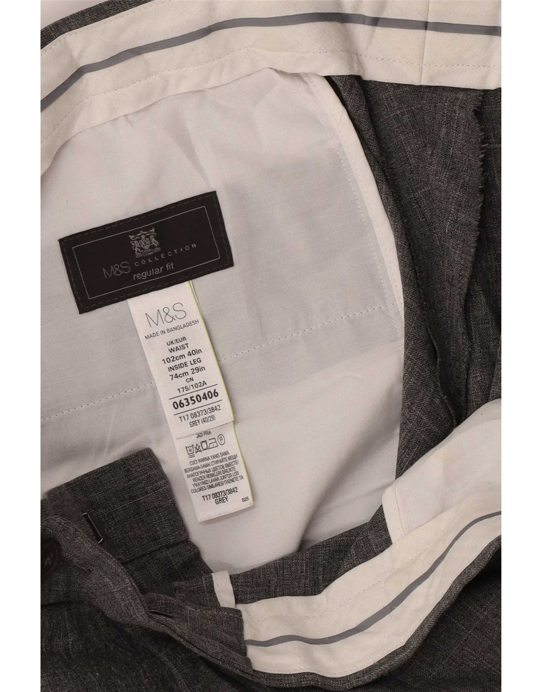 Marks & Spencer Mens Regular Fit Suit Trousers W40 L29 Grey Polyester