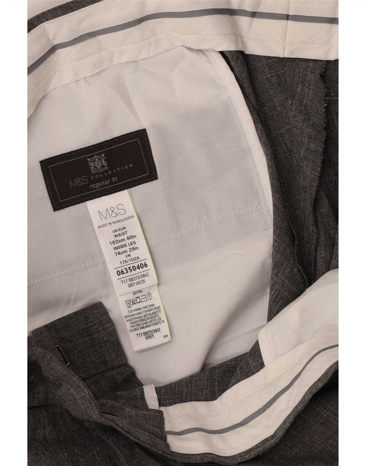Marks & Spencer Mens Regular Fit Suit Trousers W40 L29 Grey Polyester