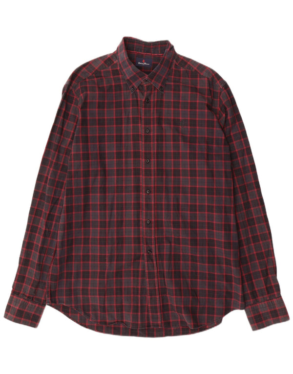 Conte of Florence Mens Shirt 2XL Red Plaid Cotton