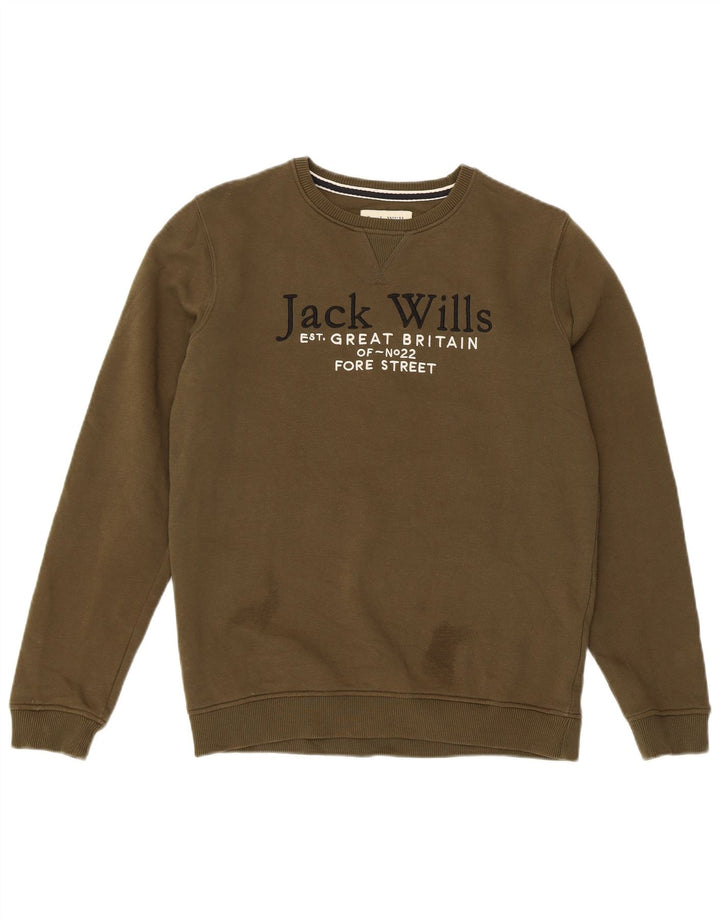 Jack Wills Boys Graphic Sweatshirt Jumper 14-15 Years Khaki Cotton