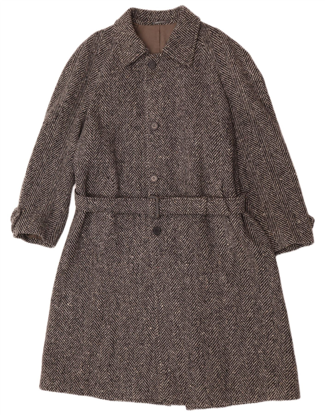 Lebole Mens Overcoat IT 48 Medium Grey Herringbone Wool