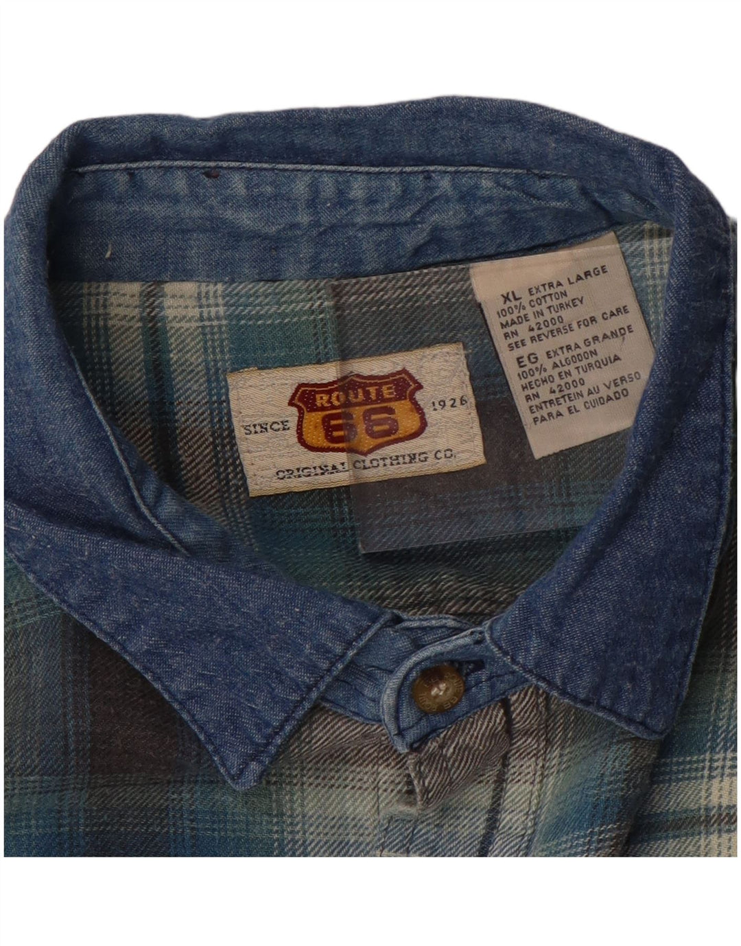 Route 66 Mens Flannel Shirt XL Blue Check Cotton