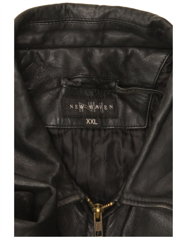 VINTAGE Mens Leather Jacket UK 44 2XL Black