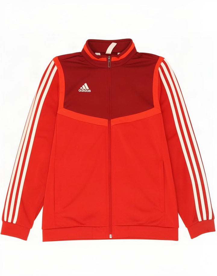 Adidas Boys Tracksuit Top Jacket 11-12 Years Red Colourblock Polyester
