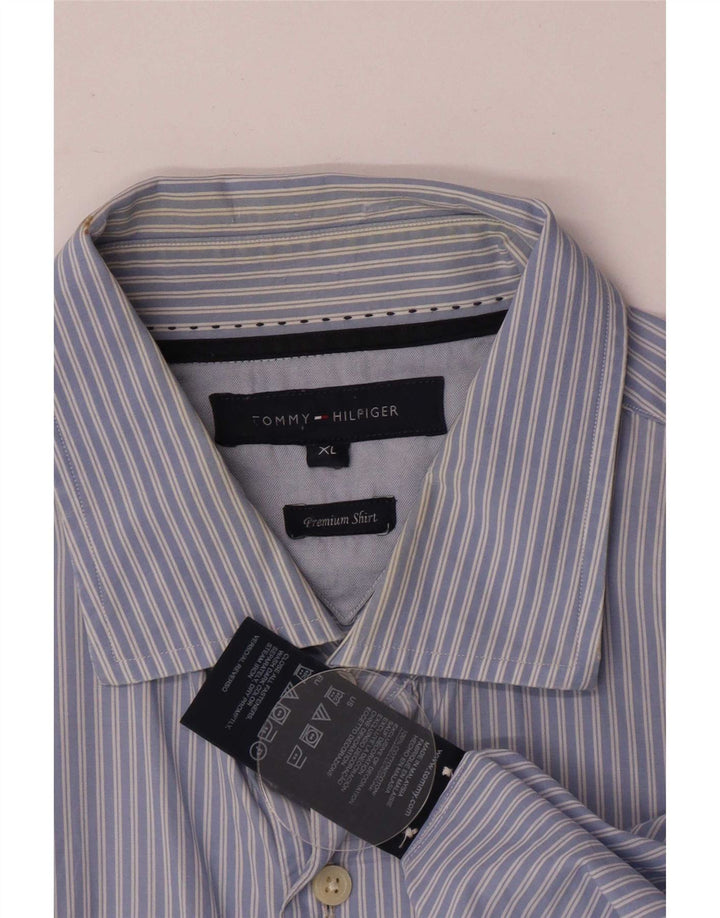 Tommy Hilfiger Mens Regular Fit Shirt XL Blue Striped Cotton
