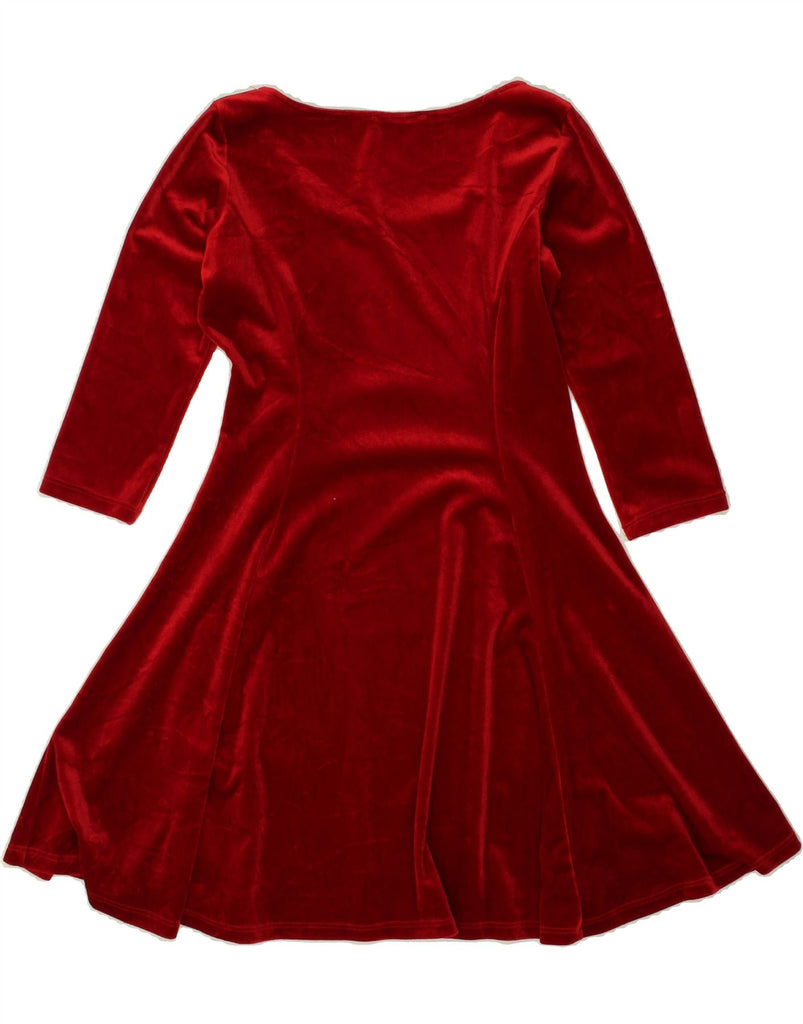 VINTAGE Womens Velvet A-Line Dress UK 12 Medium Red Polyester | Vintage Vintage | Thrift | Second-Hand Vintage | Used Clothing | Messina Hembry 