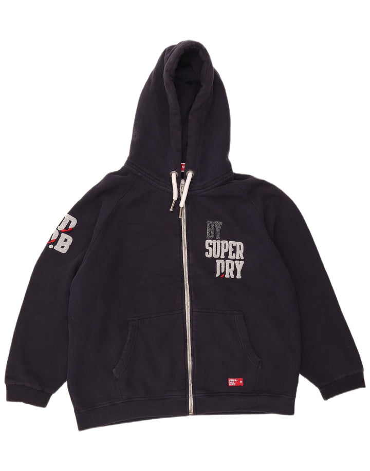 Superdry Mens Graphic Oversized Zip Hoodie Sweater UK 14 Medium Navy Blue