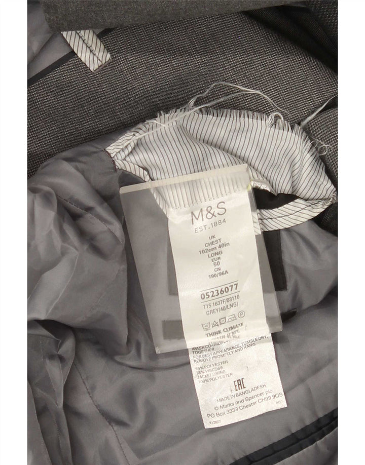 Marks & Spencer Mens 2 Button Blazer Jacket UK 40 Medium Grey Polyester