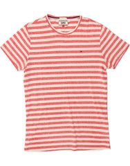 TOMMY HILFIGER Mens Slim Fit T-Shirt Top XL Pink Striped Cotton