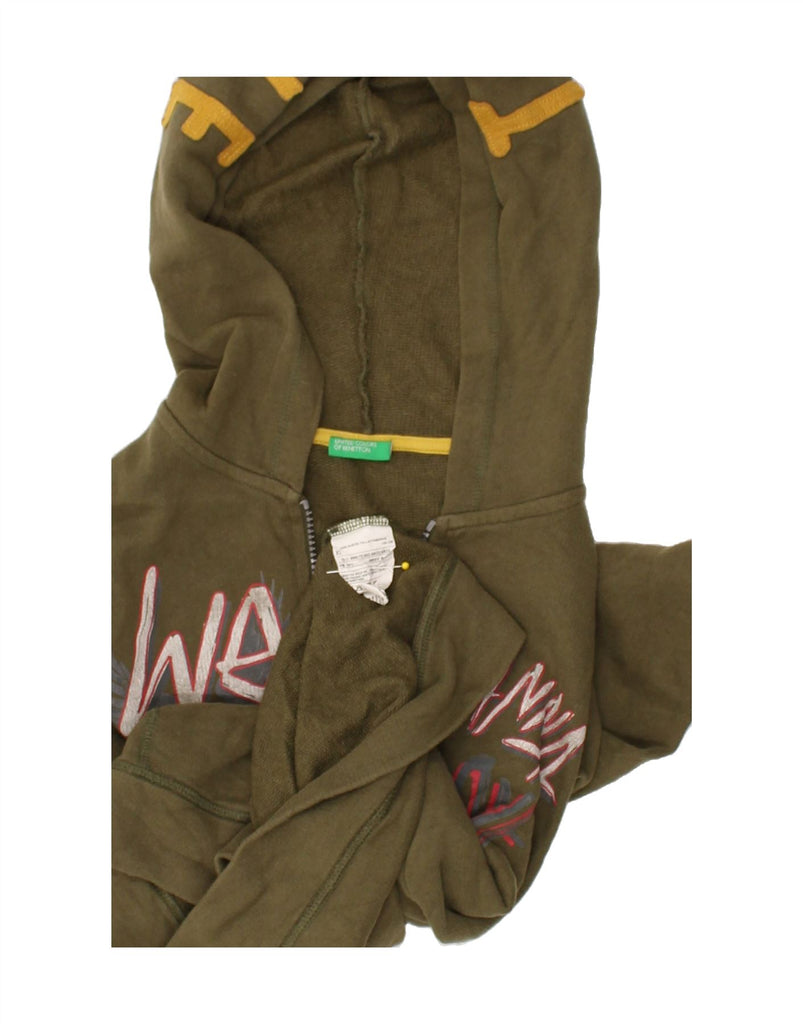 BENETTON Boys Graphic Zip Hoodie Sweater 10-11 Years XL Khaki Cotton | Vintage Benetton | Thrift | Second-Hand Benetton | Used Clothing | Messina Hembry 
