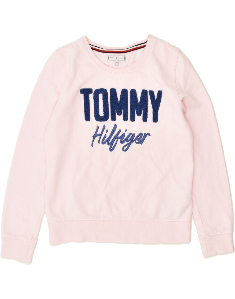TOMMY HILFIGER Boys Graphic Sweatshirt Jumper 11-12 Years Pink Cotton | Vintage Tommy Hilfiger | Thrift | Second-Hand Tommy Hilfiger | Used Clothing | Messina Hembry 