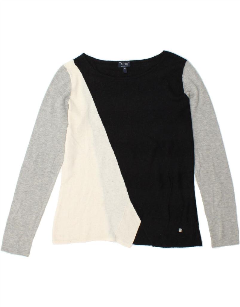 ARMANI JEANS Womens Boat Neck Jumper Sweater EU 46 XL Black Colourblock Vintage Armani Jeans and Second-Hand Armani Jeans from Messina Hembry 