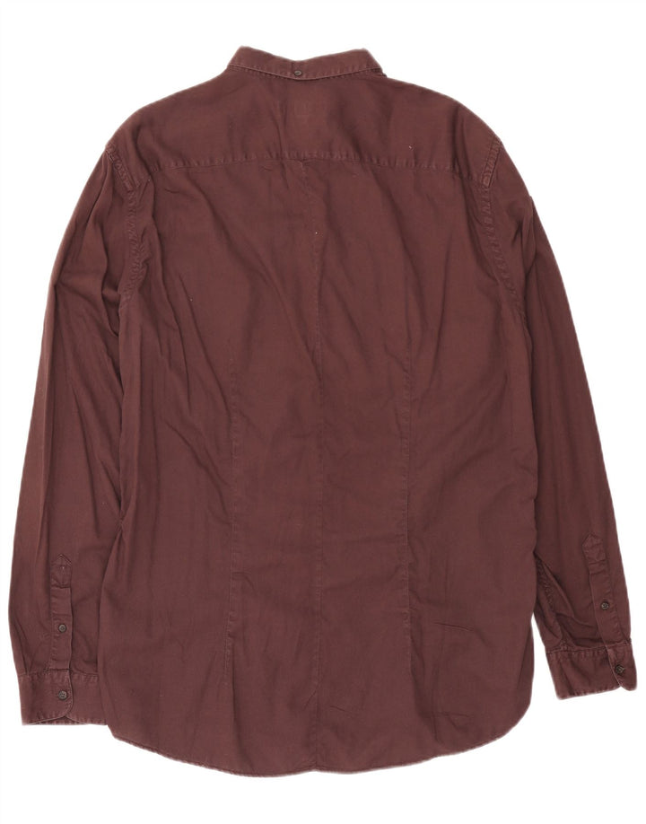 Trussardi Mens Shirt Size 44 XL Burgundy Cotton