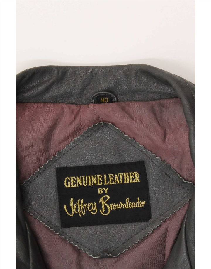 Jeffrey Brownleader Mens Leather Jacket UK 40 Large Grey