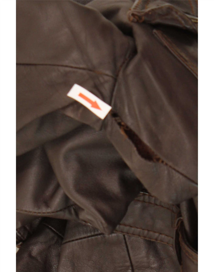 Vintage Womens Leather Coat UK 12 Medium Brown