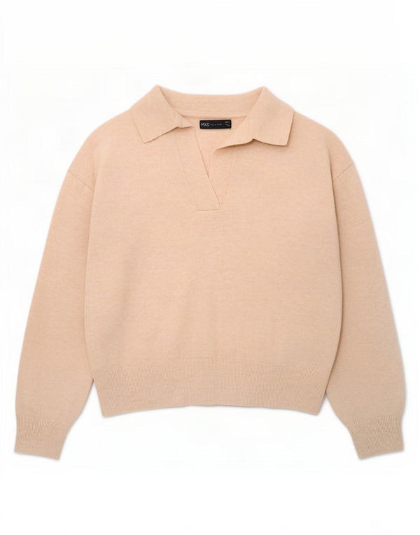 Marks & Spencer Womens Oversized Polo Neck Jumper Sweater UK 10 Small Beige