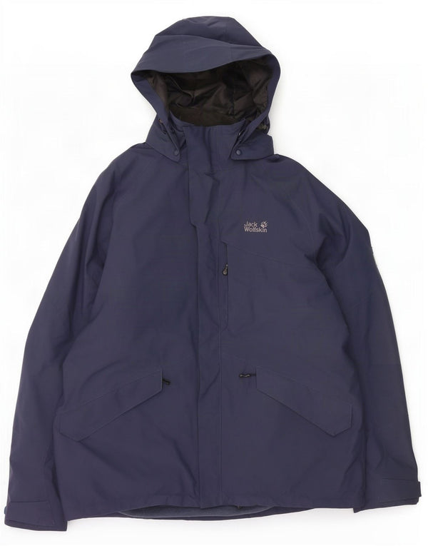 Jack Wolfskin Mens Hooded Windbreaker Jacket UK 48 2XL Navy Blue Polyester