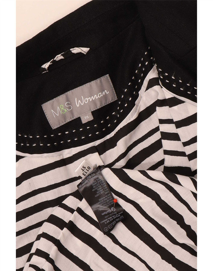 Marks & Spencer Womens 3 Button Blazer Jacket UK 14 Medium Black Linen
