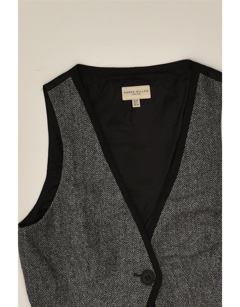KAREN MILLEN Womens Waistcoat UK 10 Small Grey Herringbone Wool | Vintage Karen Millen | Thrift | Second-Hand Karen Millen | Used Clothing | Messina Hembry 
