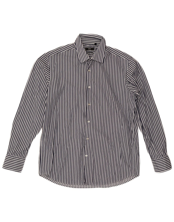 Hugo Boss Mens Regular Fit Shirt Size 42 16 1/2 Large Navy Blue Striped