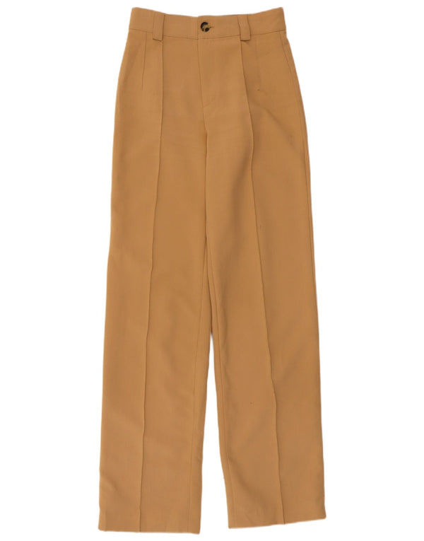 Zara Womens High Waist Straight Casual Trousers XS W24 L32 Beige Polyester