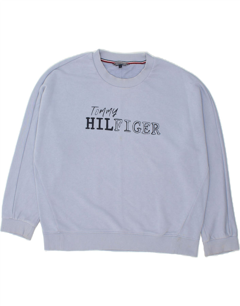 TOMMY HILFIGER Womens Graphic Sweatshirt Jumper UK 16 Large Blue Cotton | Vintage Tommy Hilfiger | Thrift | Second-Hand Tommy Hilfiger | Used Clothing | Messina Hembry 