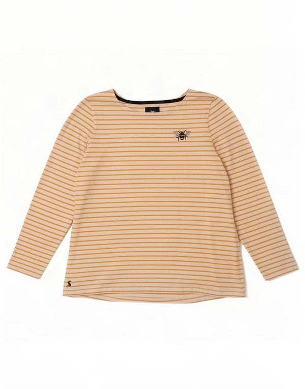 Joules Womens Top Long Sleeve UK 18 XL White Striped Cotton