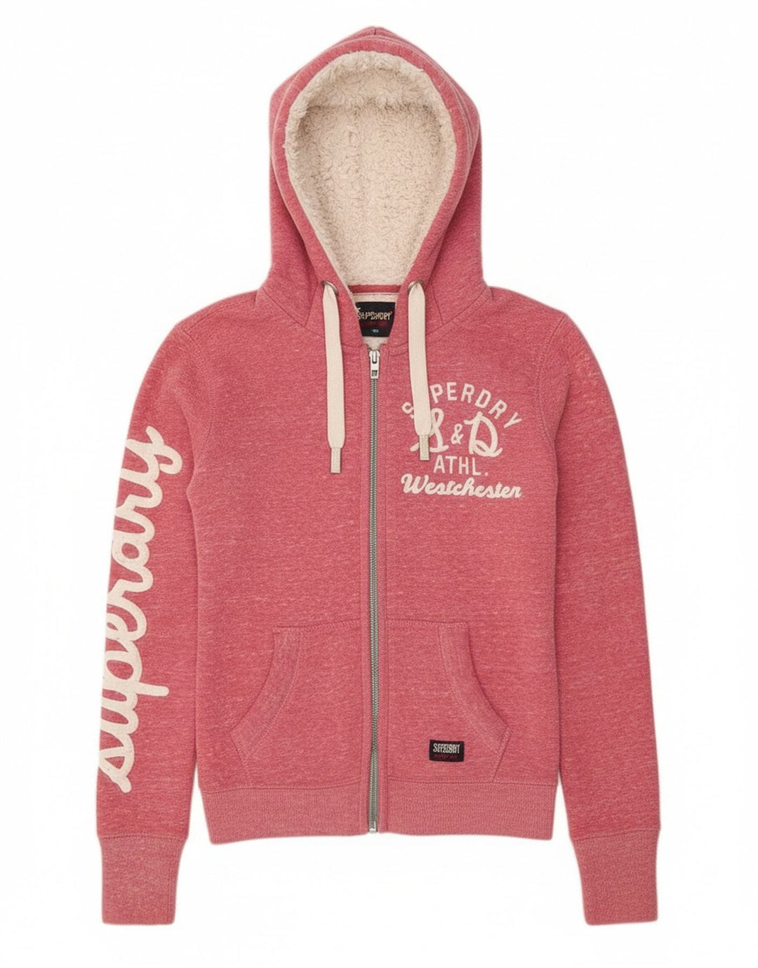 Superdry Womens Graphic Zip Hoodie Sweater UK 10 Small Pink Polyester