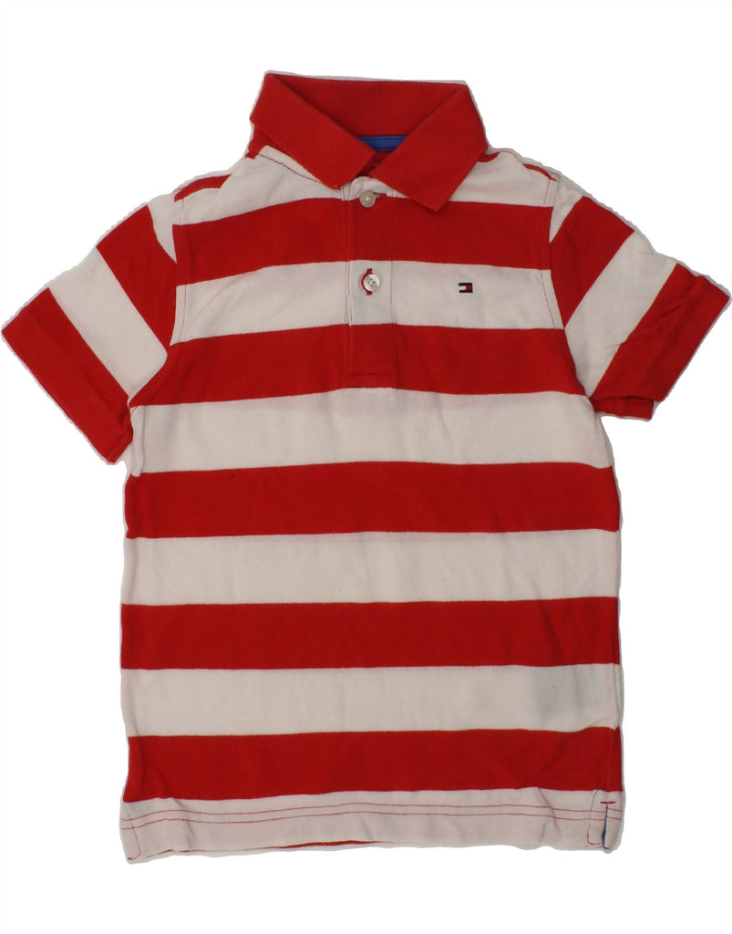 TOMMY HILFIGER Boys Polo Shirt 4-5 Years XS Red Striped Cotton | Vintage Tommy Hilfiger | Thrift | Second-Hand Tommy Hilfiger | Used Clothing | Messina Hembry 