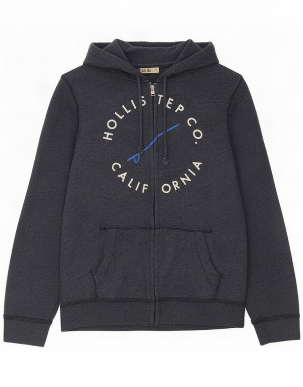 Hollister Mens Graphic Zip Hoodie Sweater Medium Grey Cotton