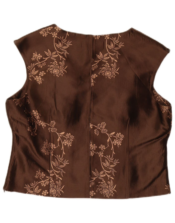 ANTONIO D'ERRICO Womens Crop Blouse Top UK 16 Large Brown Floral
