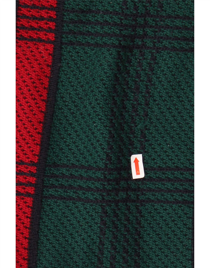 VINTAGE Mens V-Neck Jumper Sweater Large Green Striped Wool