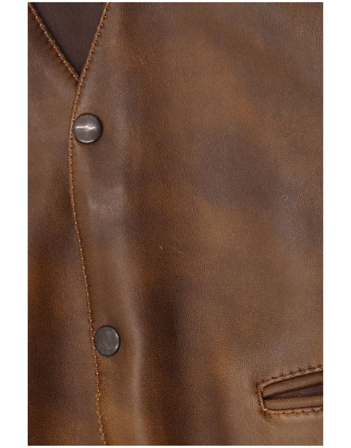 Vintage Mens Leather Waistcoat Medium Brown Leather