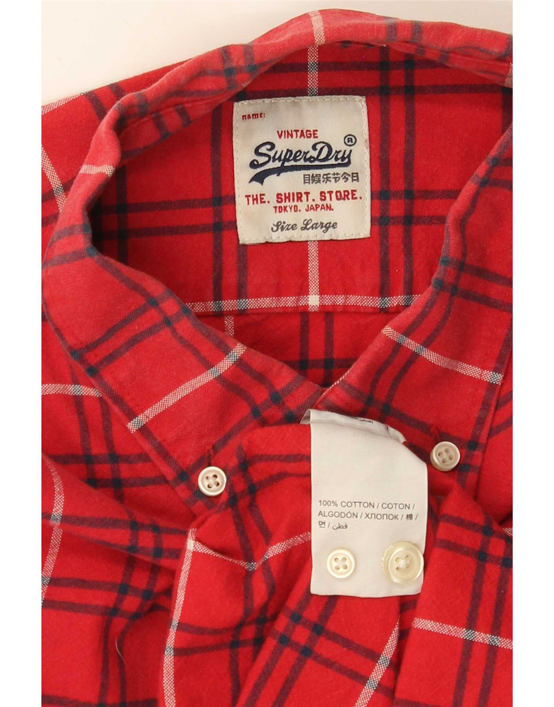 Superdry Mens Flannel Shirt Large Red Check Cotton