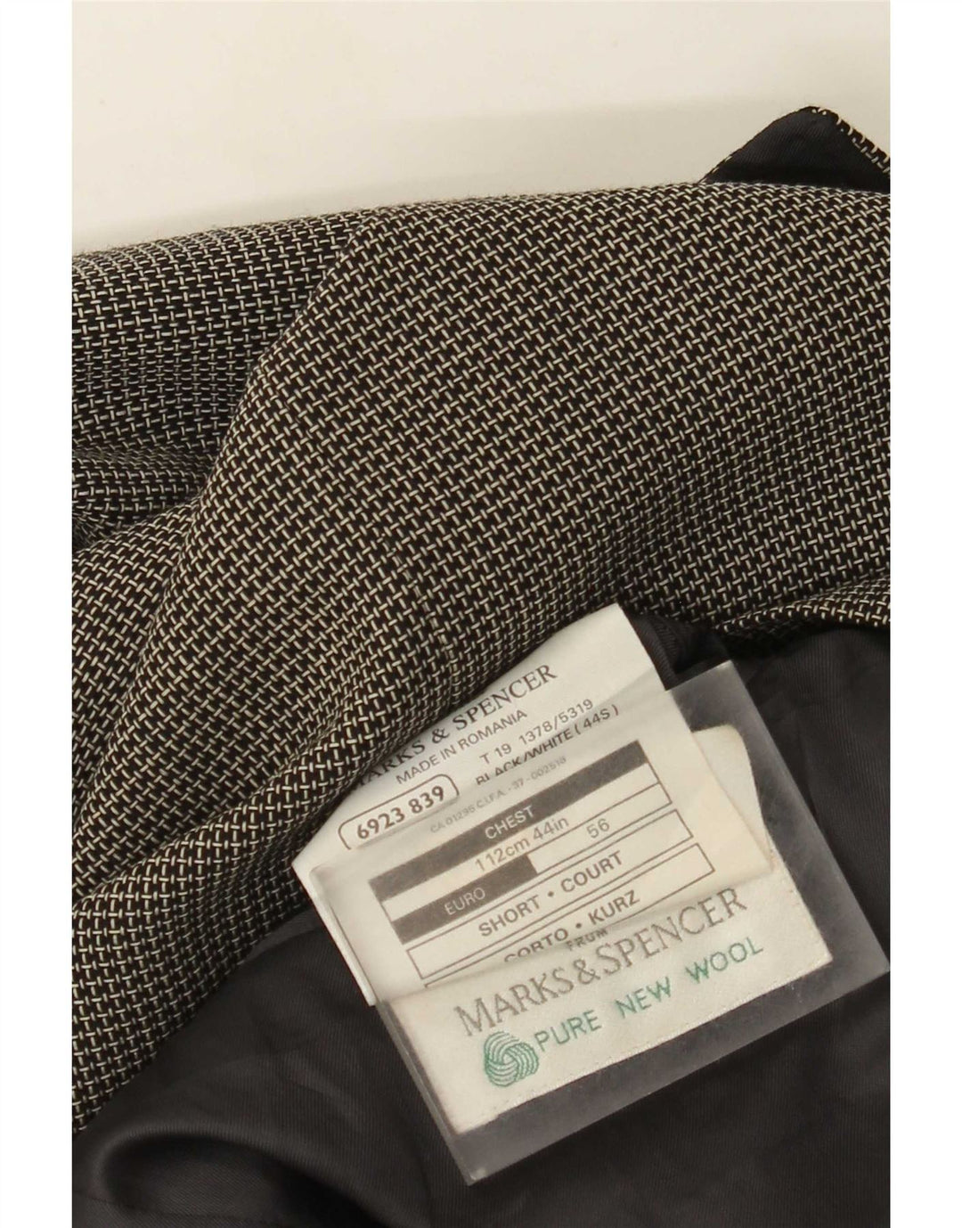 Marks & Spencer Mens 3 Button Blazer Jacket UK 44 XL Grey Gingham New Wool