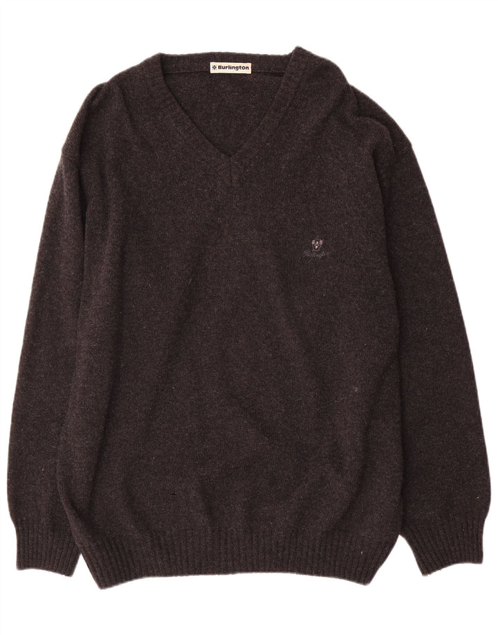 Burlington Mens V-Neck Jumper Sweater IT 52 XL Grey Wool