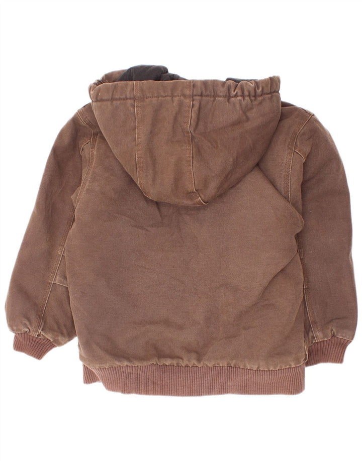 Carhartt Boys Hooded Bomber Jacket 7-8 Years Small Brown Cotton